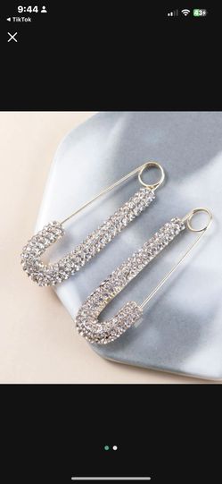 Rhinestone Safety Pin Earrings 