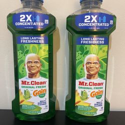 2pack Mr. Clean 2X Concentrated Floor Cleaner, All Purpose Cleaner, Mop Soap, Gain Original, 23 fl oz