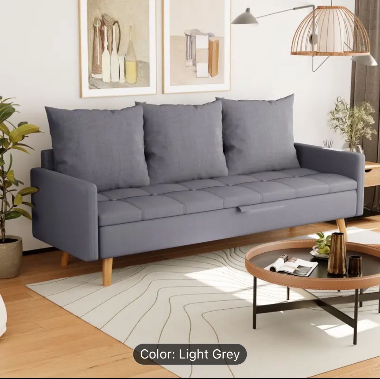 60 inch Loveseat Sofa, Mid-Century Modern Iron Frame Cushion Frame Couch with Storage, Small Futon Sofa for Living Room, Loveseat Sleeper for Bedroom,