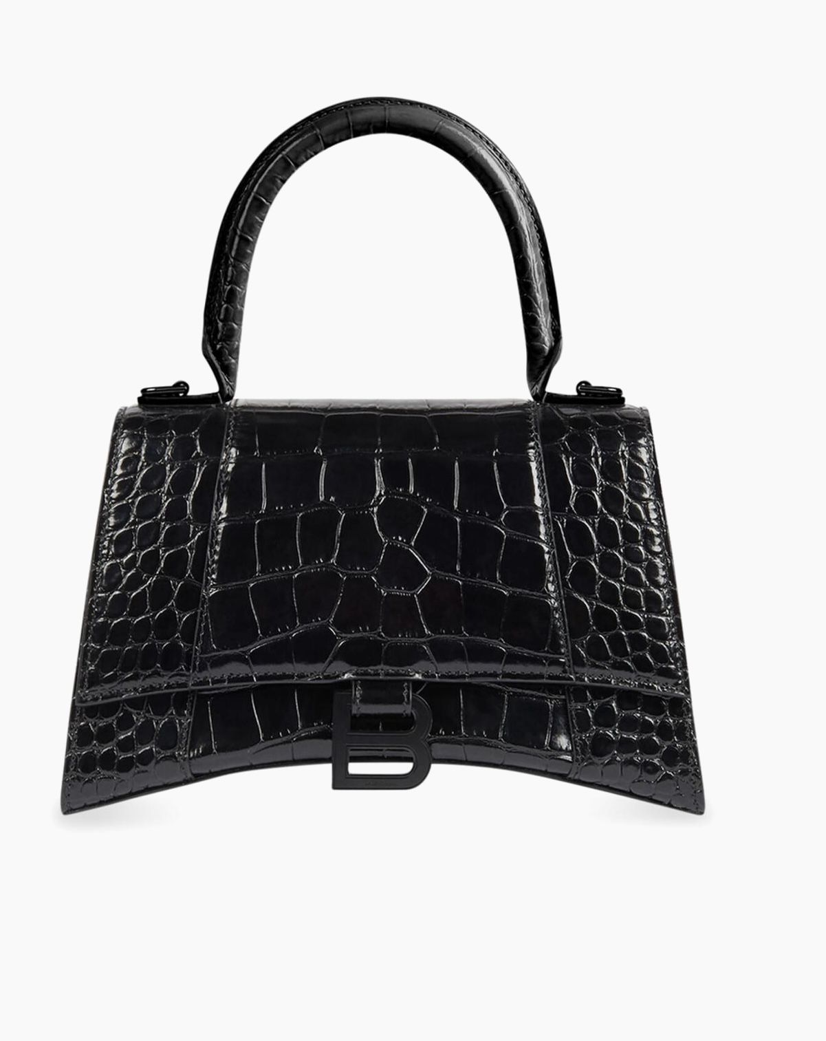 Black Balenciaga Hourglass leather bag  crocodile embossed