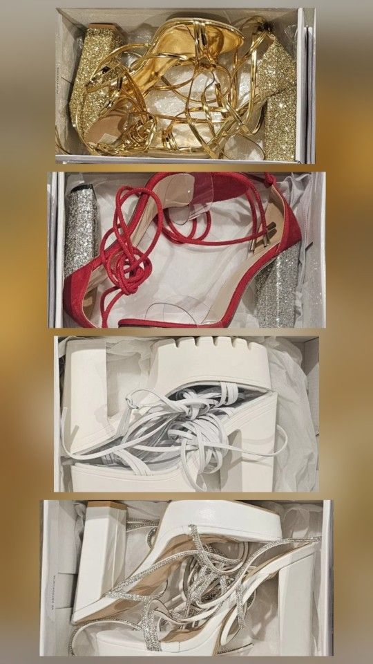 SHEIN Size 7 Women's Gold Red White Courts Heels 4 Pairs Lot ðŸ‘