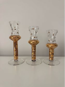 Rare Set of 3 Stephen Smyers Gold Plated Candle Sticks