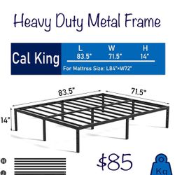 14”  CA King Bed Frame No Box Spring Needed, Heavy Duty Metal Platform with Steel Slats, Noise Free, Easy Assembly, Black, Mattress Not Included