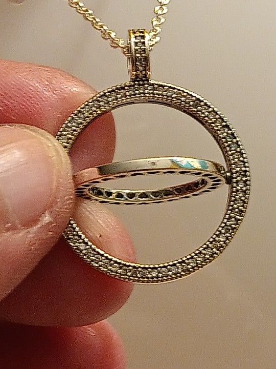 Pandora Authentic Brand New Sparkling Pave Logo 2 Sided Spinnable 18.5 Adjustable Pendant Necklace