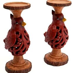 Valerie Parr Hill Cardinal Pedestal Candle Holders Set 12" Holiday  Christmas Decor SOLD OUT  Heavy Resin Construction Large Pedestal  Pillar Candles 