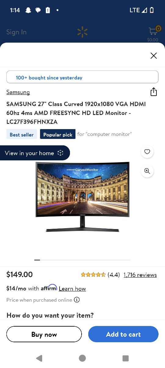 Samsung 27 In Curved Monitor 