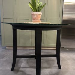 Glass Top Wood Base Round Table