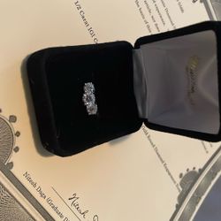 1.5 1 1/2 karat AGI certified lab grown three stone 14 K white gold round diamond engagement ring