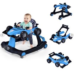 New Open Box 4-in-1 Baby Walker Foldable Activity Push Walker  Blue Race Car 