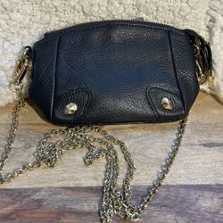 Perlina New York Black Pebbled Leather Mini Crossbody Bag Gold Chain NWT