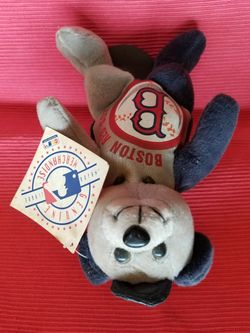 Vintage Boston Red Sox bear with metal stand