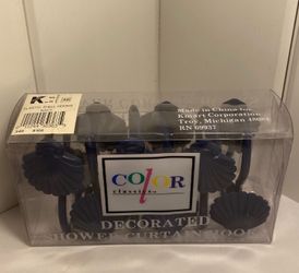vintage New 90s Navy Blue Shell shaped plastic Kmart Shower Curtain Hooks Set of 12