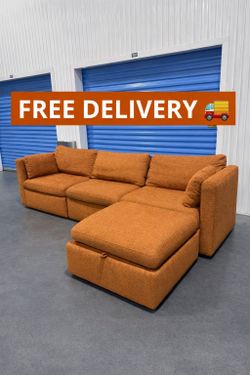 Free Delivery 🔥 Orange Modular Sectional + Storage Ottoman