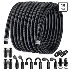 EVIL ENERGY 6AN Fuel Line Kit, AN6 Nylon Stainless Steel Braided Fuel Line Hose, with 14 PCS Fitting Adapter CPE Transmission Line 20FT