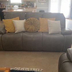 Large Gray Leather Sofa, Loveseat and Chair 