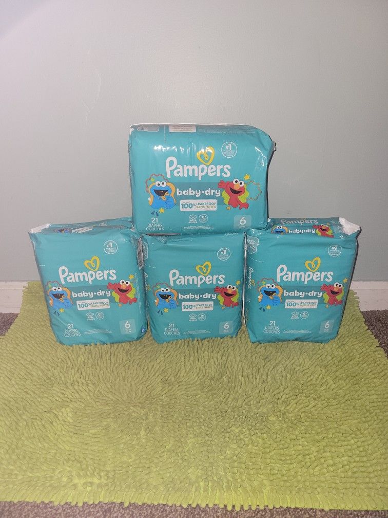 4 Pack 21 Diapers #6 Pampers Baby Dry