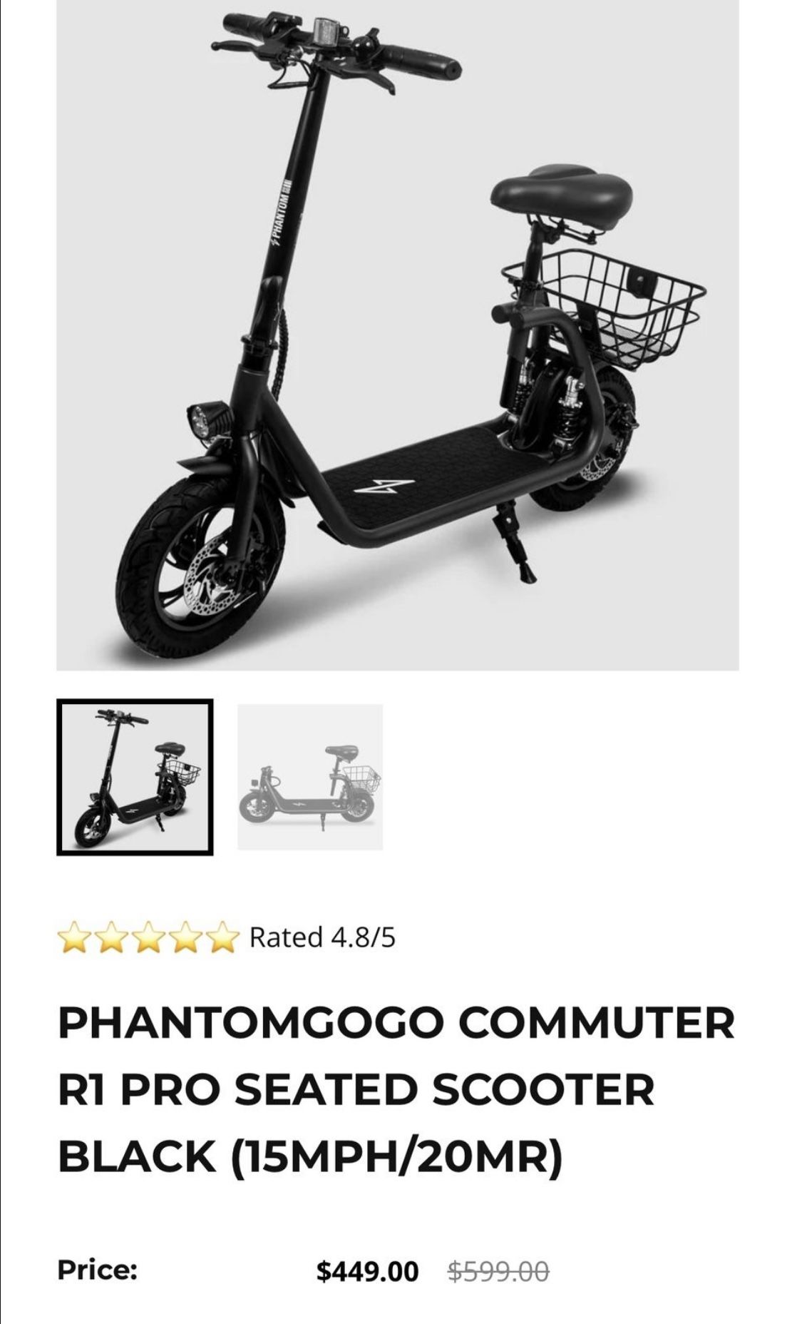 Phantomgogo R1 Electric Scooter With Seats