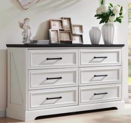 New-52" Wide Farmhouse 6 Drawer Dresser for Bedroom, Off White