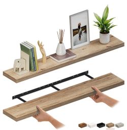 (Damage on 1 and missing screws) Ballucci Floating Shelves for Wall, 60" Wood Wall Shelf Set of 2,