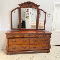 All wood dresser with mirror 