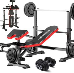 Adjustable Workout Bench Set Squat Rack With Weights