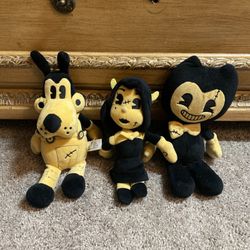 Bendy And The Ink Machine Lot Of 3 Stuffed Collectible Plushies Bendy, Alice, And Buddy Boris 