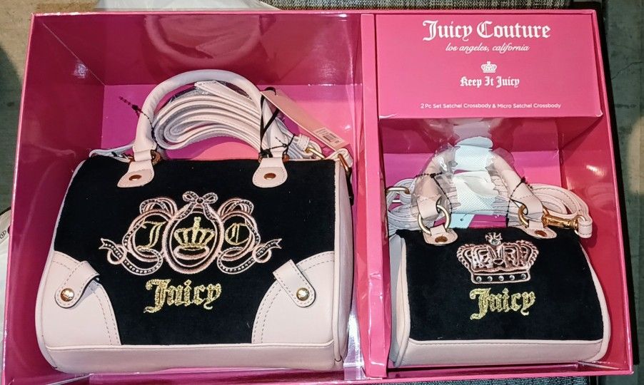 NWT Juicy Couture Pink & Black Lovers Club 2pc Satchel