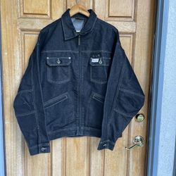 Vintage Rocawear Denim Jacket Mens Size L Black Jean Embroidered Y2K Streetwear