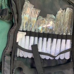 Green picnic backpack with salt/pepper shaker, bottle opener forks and knives, 4 Cups