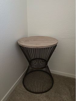 Metal Side Table with Wooden Top