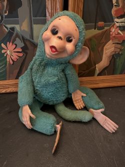 The Cutest Vintage blue Rubber Face Monkey