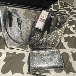 Matching Silver Michael Kors Purse And Wallet 