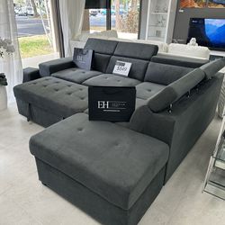 Modern Grey Sofa Sleeper Sectional With Storage 🔥BUY NOW PAY LATER