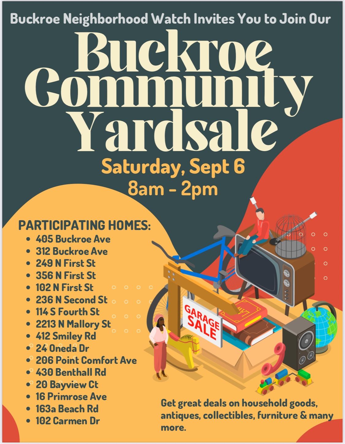 Community Yard Sale Sat Sept 6 8am-2pm