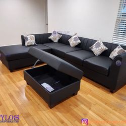 New Sectional With Ottoman Included (Available In Black, Charcoal And Chocolate)