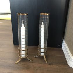 Vintage Gold And Glass Hurricane Set 