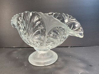 Vintage Clear/Frosted Glass Large Footed Bowl