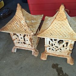 Japanese Dragonfly Cast Iron Lantern Pair