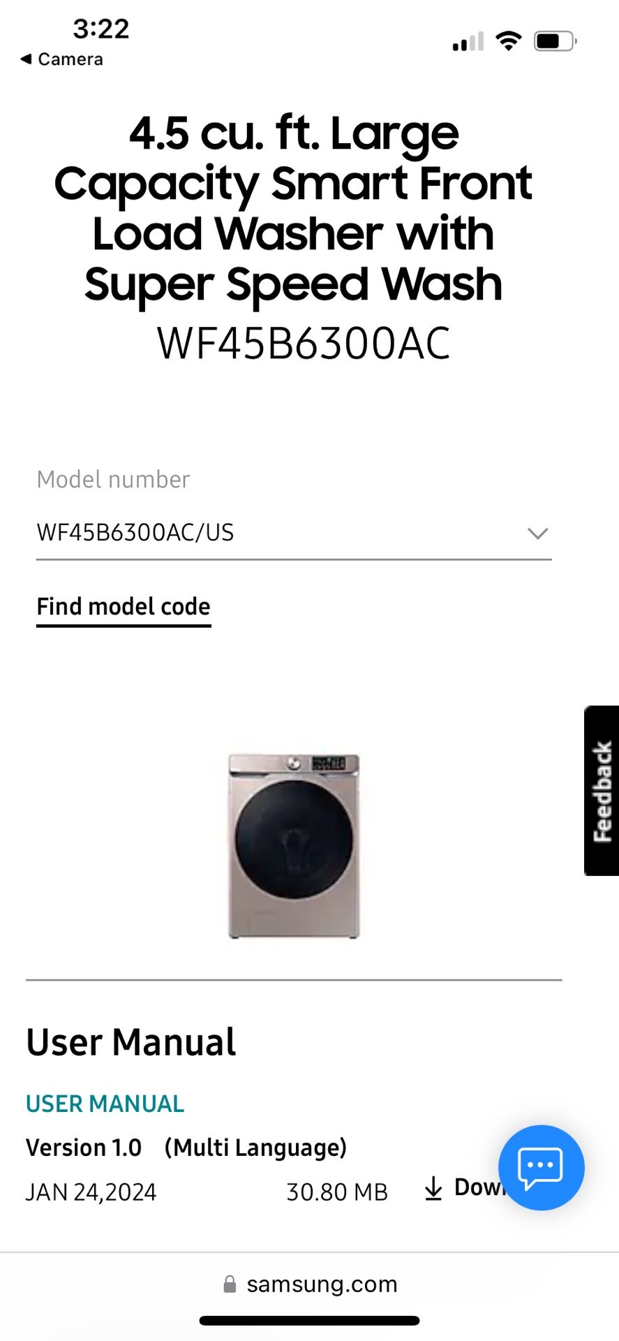 Samsung Smart Washer And Dryer- Large Capacity