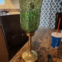 GREEN GLASS CANDLE HOLDER (tall)