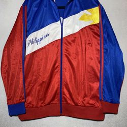 Vintage Track Jacket Philippines Flag Size L Blue Red White Embroidered Sun