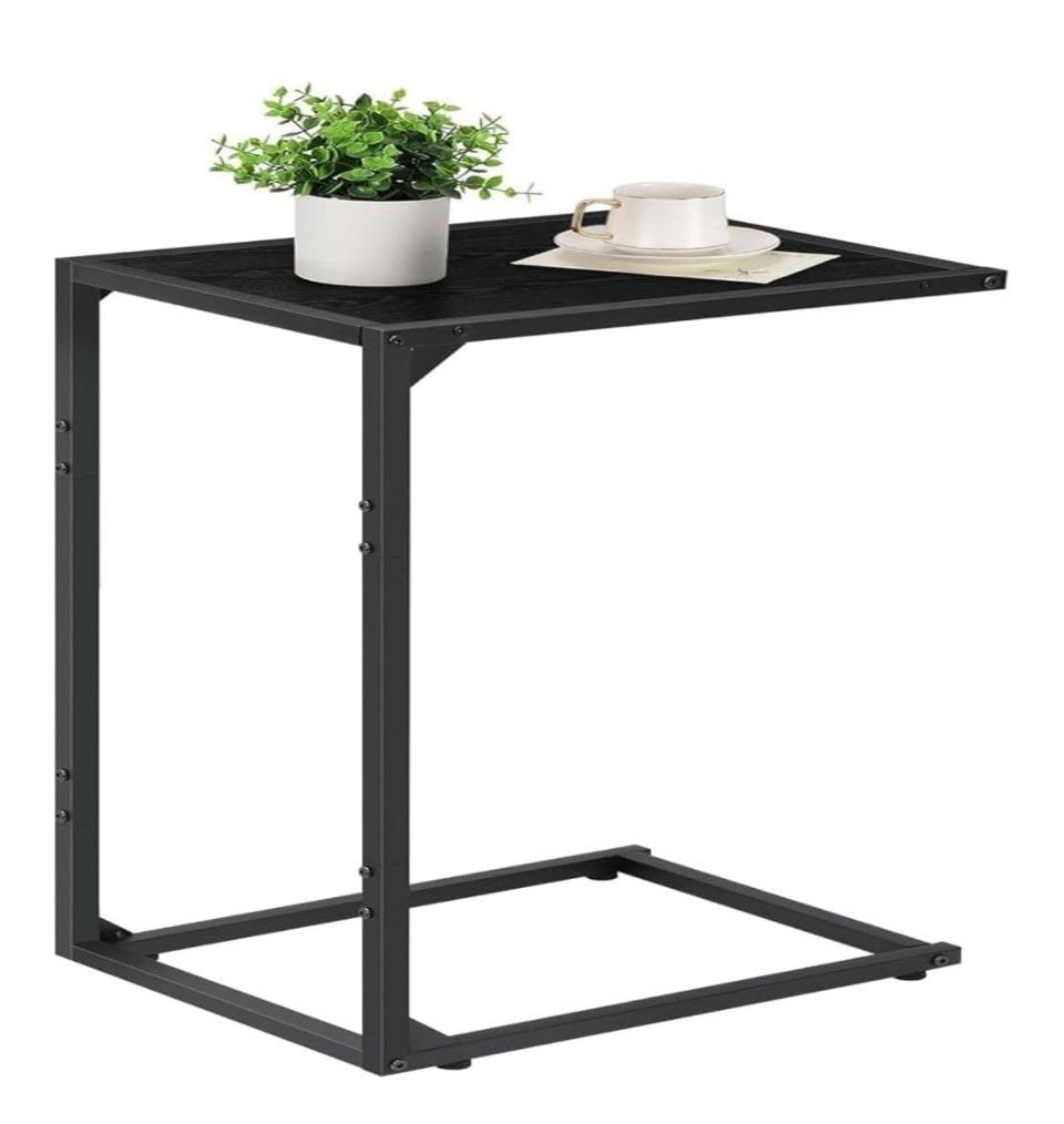 C Shaped Side Table for Couch Bed End Tables for Living Room TV Tray for Eating on Couch Small Sofa Tables for Small Spaces Easy Assembly Black