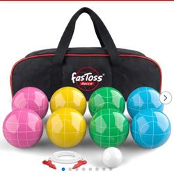 Bocce Ball Set for Backyard Lawn Beach Outdoor Games, Complete with 8 Solid Resin Bocci Balls, Pallino, Measuring Rope & Carry Bag, Multicolor for 2-8