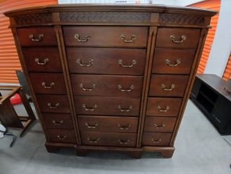 Large Wood Chest of Drawers with Carved Detail