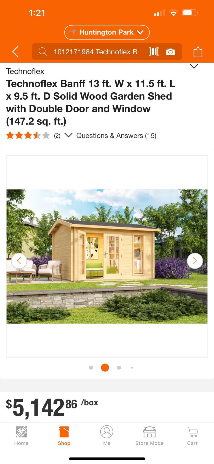 Technoflex Technoflex Banff 13 ft. W x 11.5 ft. L x 9.5 ft. D Solid Wood Garden Shed with Double Door and Window (147.2 sq. ft.)