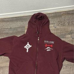 Civil Regime x Death Note Shinigami full-zip hoodie in an oxblood color.