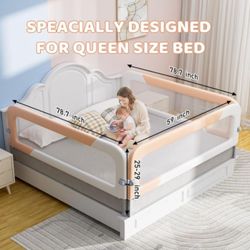 Omzer 3-Pack Adjustable Foldable Bed Rails for Queen Beds – 78.7x78.7x59