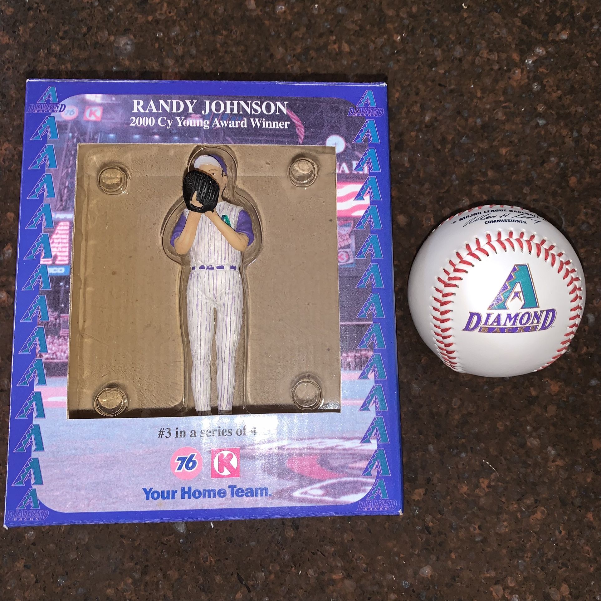Randy Johnson Figurine & Vintage Official Baseball & Baseball Cards