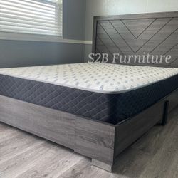 Queen Grey Alpine Platform Bed With Ortho Mattress Included!