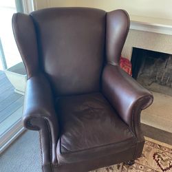 2X Large Leather Wing Back Chairs For Sale, Together Or Separate $300 Each 